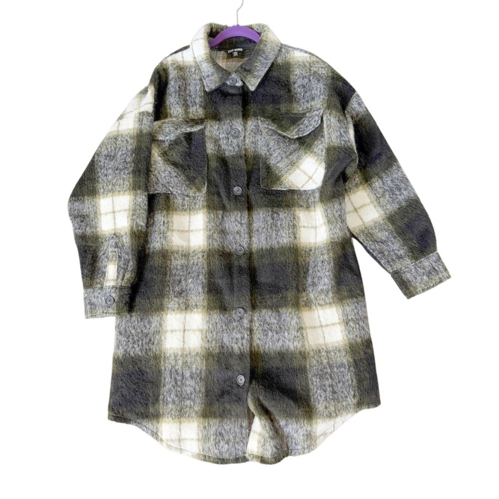 Steve Madden Womens 2XL Plaid Button Longline Midi Shacket Y2K Grunge Layering